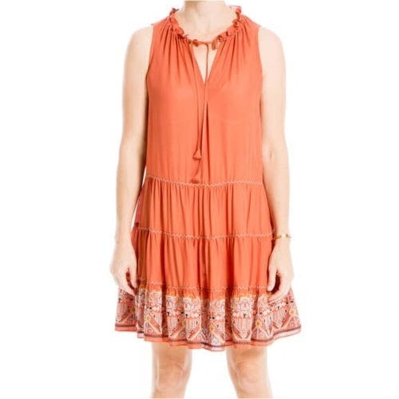 Max Studio orange Embroidered Notched Neck Tank Dress - Picture 12 of 14